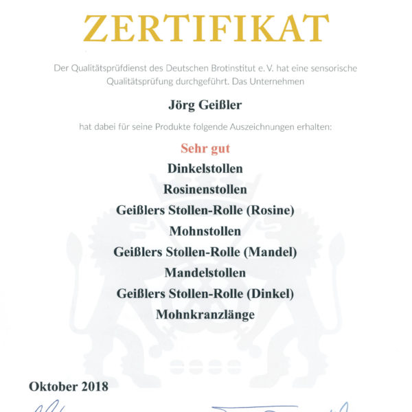 Auszeichnung in Gold für die Bäckerei Geißler aus Ostritz